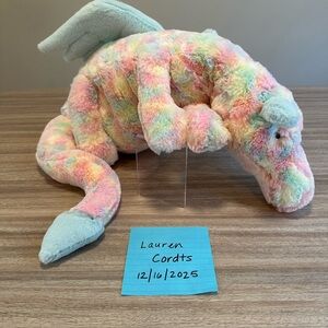 Jellycat London HUGE Lazulia Dragon Plush w/Dust Bag Pastel NEW AUTHENTIC